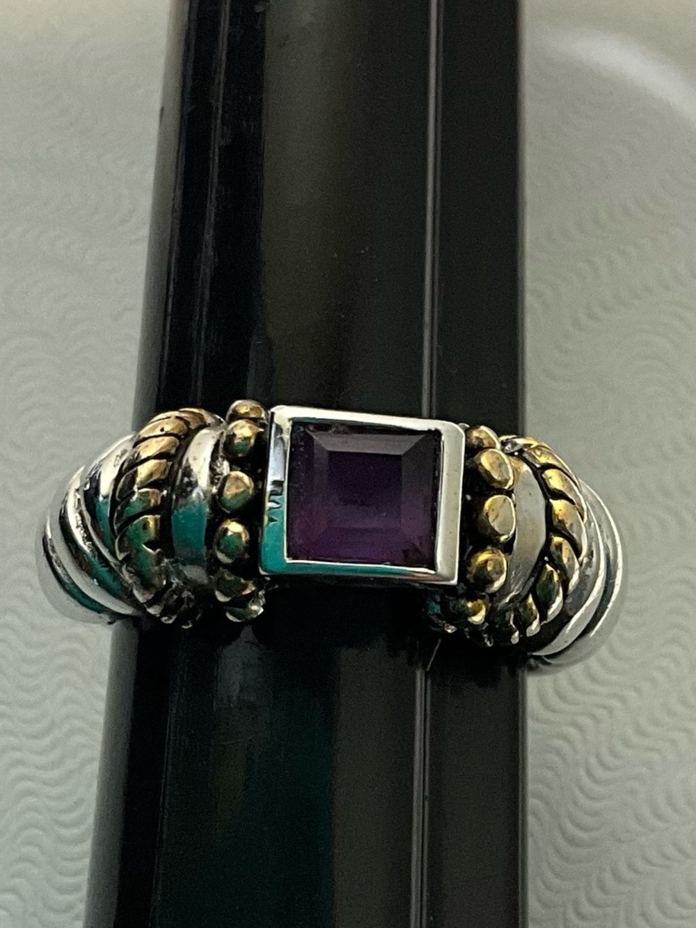 David Yurman Amethyst Estate Two-Tone Silver Gold Ring Gemstone Ring 5.5